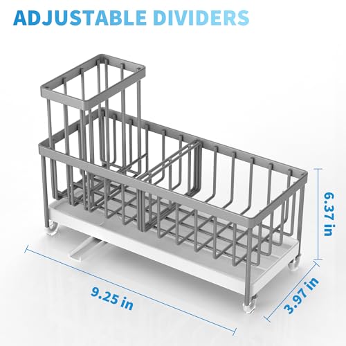 Image of Cisily Sponge Holder for Kitchen Sink, Sink Caddy Organizer with High Brush Holder, Kitchen Countertop Organizers and Storage Essentials, Rustproof 304 Stainless Steel (Gray, 9.25″)