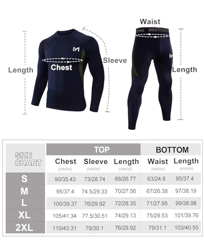 MEETYOO Thermal Underwear, Men\'s Base Layer,2 Sets Long Johns Lined with Hunting Gear, Black+Blue, X-Large