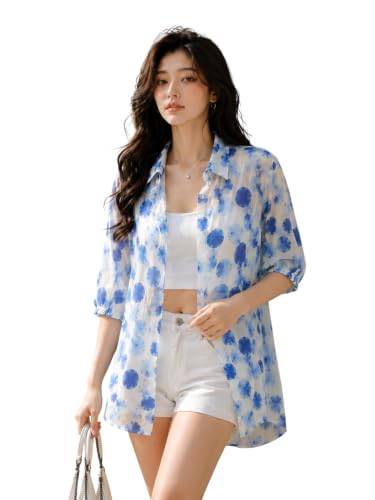 Image of Women's Printed Casual Shirt | Loose Fit Button Down Collared Shirt | Soft & Lightweight Everyday Wear Top