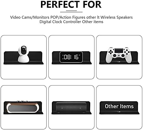 FAIHTS Floating Set of 2, Adhesive Display Shelf, Black No Drill Small Wall Shelf, Shelf with Cable Clips,Stick on,No Drill,for Living Room, Bedroom, Bathroom