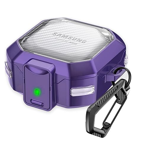 (Mit Sicherem Schloss) Transparent Kohlefaser Hülle Kompatibel mit Samsung Galaxy Buds 2 Pro (2022)/ Pro (2021)/ 2 (2021)/ Live (2020) mit Schlüsselanhänger Lila