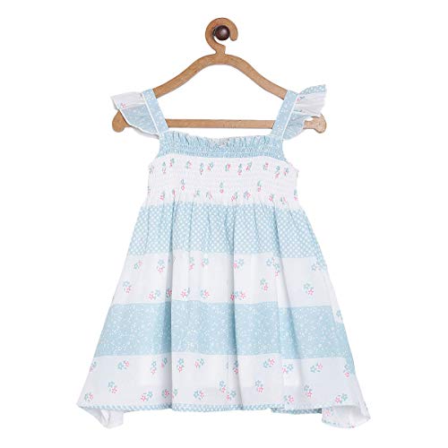 Image of miniklub Infant Blue & White Printed A-Line Dress