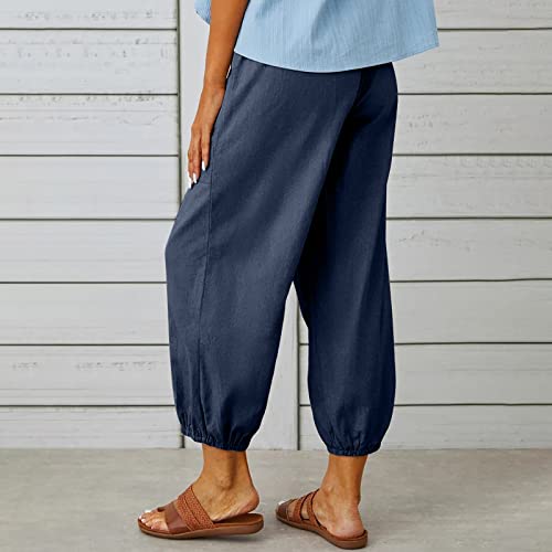 Women's Casual Lantern Tapered Harem Pants Loose Fit Style Flax Ankle Trousers Summer Baggy Slacks with Pocket4