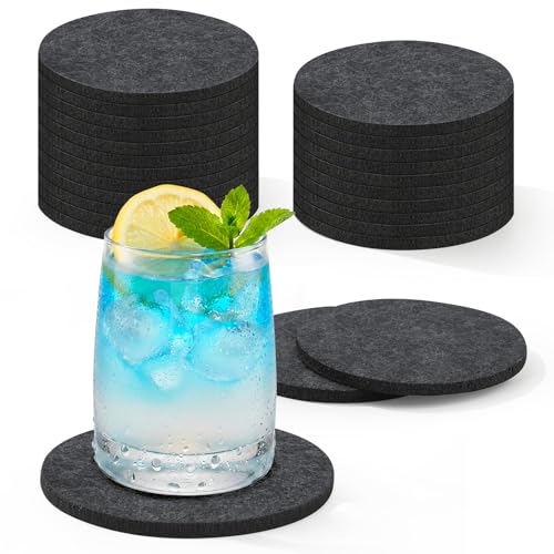 SADOKNS 24er Set Untersetzer für Gläser runde Filzuntersetzer für Heiß- und Kaltgetränke 10cm Bierdeckel für Zuhause Restaurant Büro & Bar (Dunkelgrau)
