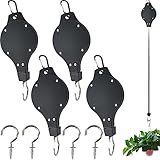 ROYHOO 4PCS Plant Pulley Hanger with 4PCS Ceiling Hooks, Retractable Plant Hook Pulley, Adjustable Plant Pulleys for Hanging Plants, Plant Pulley Hanger for Garden Baskets & Bird Feeder