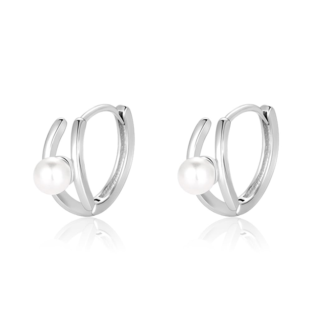 Oivzziy Pendientes de aro pequeños de plata de ley 925 para mujer, aros con bisagras huggie con perla