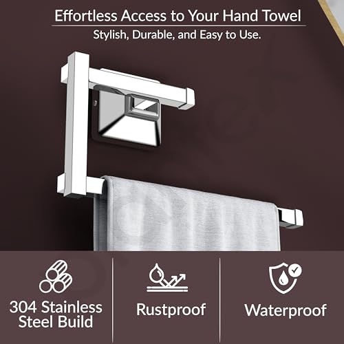 Plantex 304 Grade Stainless Steel Hand Towel Hanger for Washbasin/Towel Holder for Kitchen/Napkin Holder/Bathroom Accessories - Squaro (Chrome) (Image - 3)