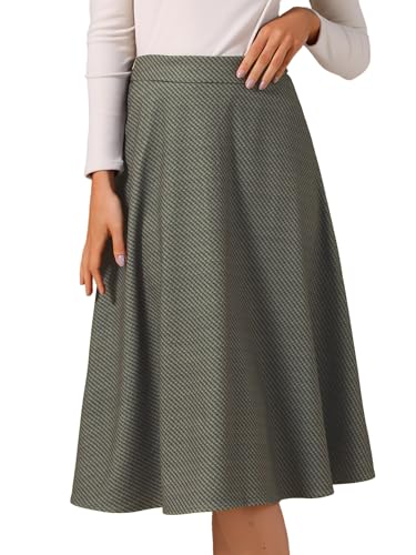 Allegra K Women's Houndstooth Plaid Midi Skirt Vintage High Waist Fall Winter A-Line Skirts