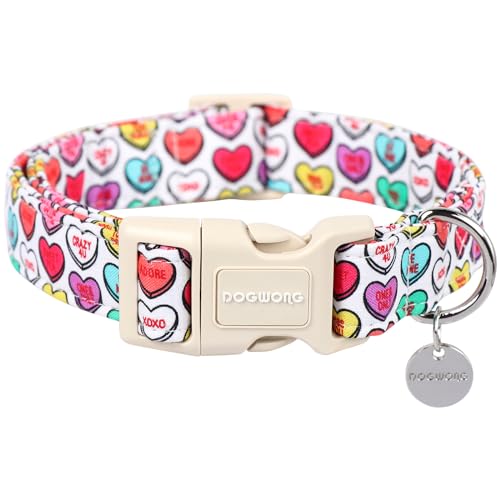 DOGWONG Valentine's Dog Collar, Adjustable Durable Heart Candy Dog Collar Cute Dog Collar for Small Medium Dogs