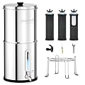Purewell 4-Stage Ultra-Filtration Gravity-fed Water Filter System with 3 Filters, 304 Stainless Steel Countertop System with Water Level Window, Reduce Fluoride and Chlorine, 2.25G, PW-KS-3F