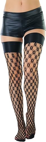 Image of ToBeInStyle Women's Wide Floral Lace Fishnet Thigh Hi Stockings