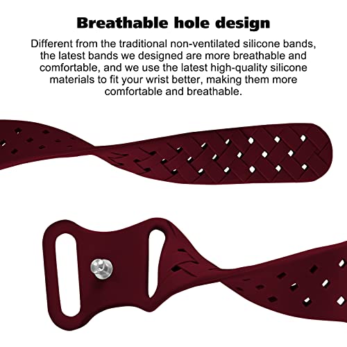 Image of Silicone Braided Weave Bands Compatible with Apple Watch 38mm 40mm 41mm 42mm 44mm 46mm 45mm 49mm, Replacement Sport Breathable Strap for iWatch Series 11 /10 /9 /8 /7 /6 /5 /4 /3 /2 /1 Ultra SE Women Men, Wine Red