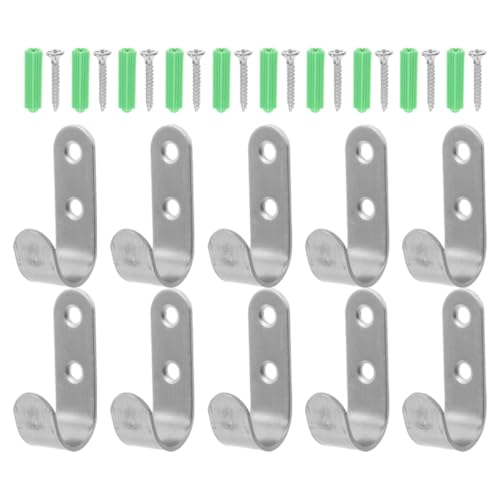 Veemoon 10 Sets Heavy Duty Metal Wall-mounted Hooks 50x13x2.5mm with Screws and Anchors for Trailer Tarp Secure Fastening Garage and Garden Storage