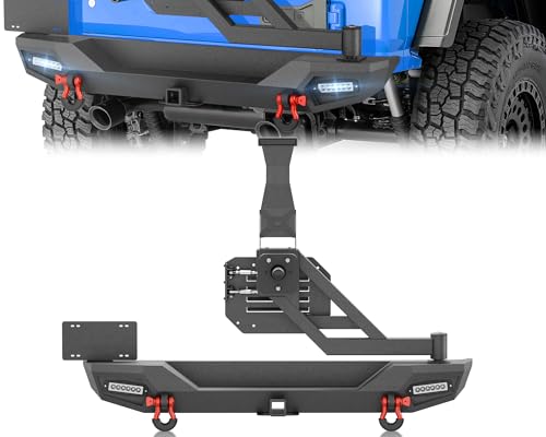 YZONA for Wrangler JL Rear Bumper with Spare Tire Carrier Compatible with 2018 2019 2020 2021 2022 2023 2024 2025 Jeep Wrangler JL JLU with LED Lights, License Plate Frame, 2
