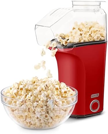 DASH Fresh Pop Popcorn Maker - Oil-Free, Air Popcorn Popper - With Measuring Cup & Recipe Guide - Perfect for Movie Nights - 16 Cups, Red