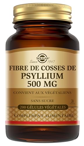 Solgar Psyllium 500 mg - Transit Intestinal et Confort Digestif - Fibres végétales - Vegan - Complément Alimentaire - Flacon de 200 gélules végétales