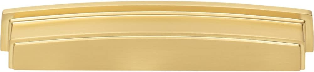 Jeffrey Alexander 160 mm Center Brushed Gold Square-to-Center Square Renzo Cabinet Cup Pull