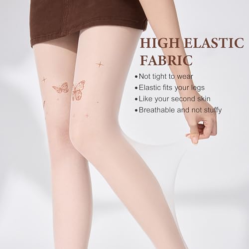 Image of Women's Nude 15D Butterfly Pattern Pantyhose, Ultra-Thin Anti-Snag Tights with Reinforced Toes, Super Elastic Comfort for Everyday Wear(Skin color)