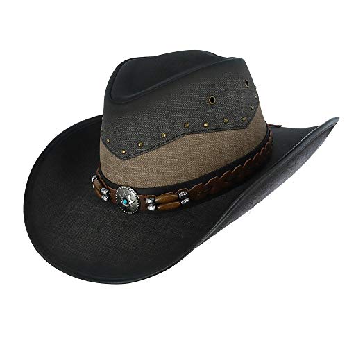 Kenny K Men's Vegan Leather Western Hat with Beaded Hatband, Large, Jean