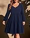 Pinup Fashion Navy Blue Dress Women Plus Size Tunic Long Sleeve Babydoll Shift V Neck Casual Loose Flowy Swing Ruffle Dresses