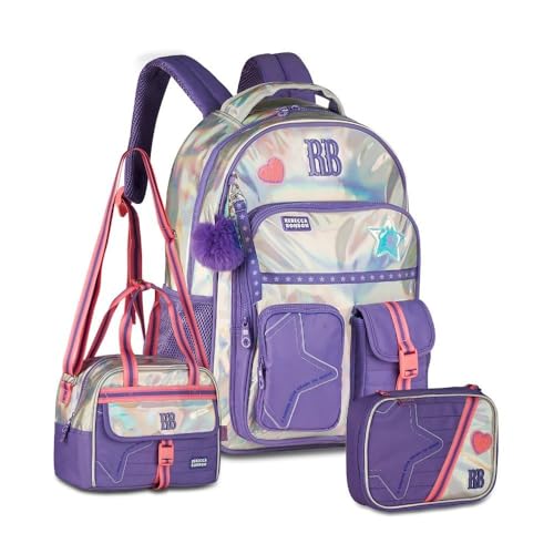 Kit Mochila Rebecca Bonbon Holográfica com Lancheira e Estojo Box Coleção 2026 RB27020 (ROXO)