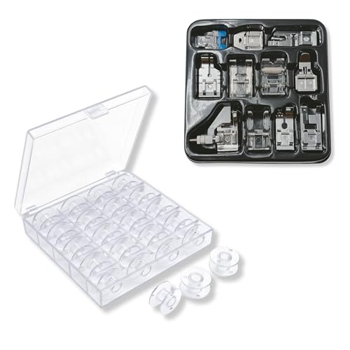 Image of ZENITH 11 Pcs Sewing Machine Presser Feet Accessories Kit, Compatible with Brother, Usha Janome, Singer Low Shank, Multiple Stitch Functions (11PC KIT + 25 Transparent Bobbin)