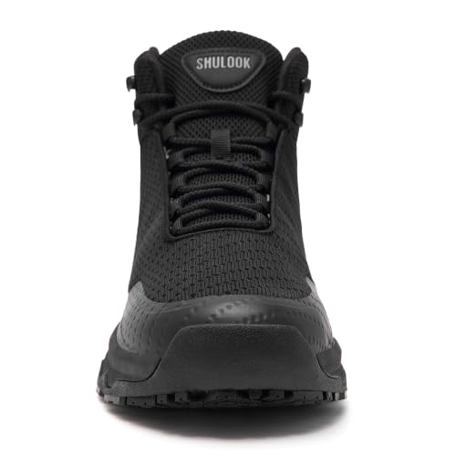 Image of SHULOOK Non Slip Work Boots for Men Restaurant Kitchen Food Service Black | Slip Resistant Chef Shoes Lightweight Ankle Support Working Comfortabke Outdoor Mesh Walking Footwear