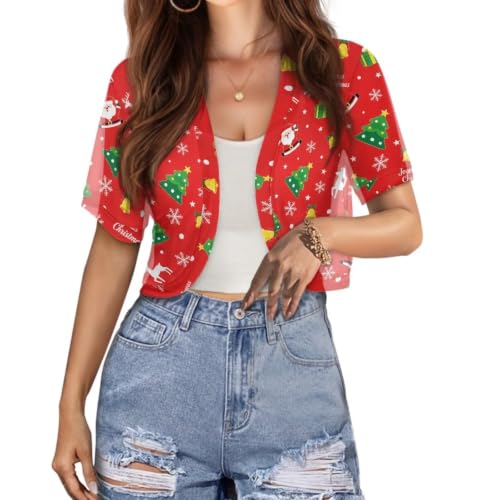 Image of Womens Short Sleeve Bolero Shrug Open Front Knit Cropped Cardigan Shoulder Cover for Dress Cute Casual Knit Cover Up