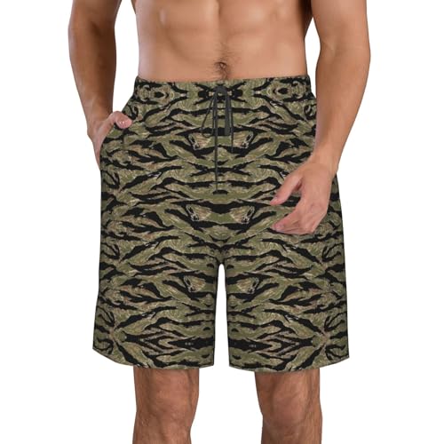 Luckily&Day Tiger Stripe Camo Print Men Beach Shorts | Funny Swim Trunks | Novelty Board Shorts | Casual Sports Trunks1