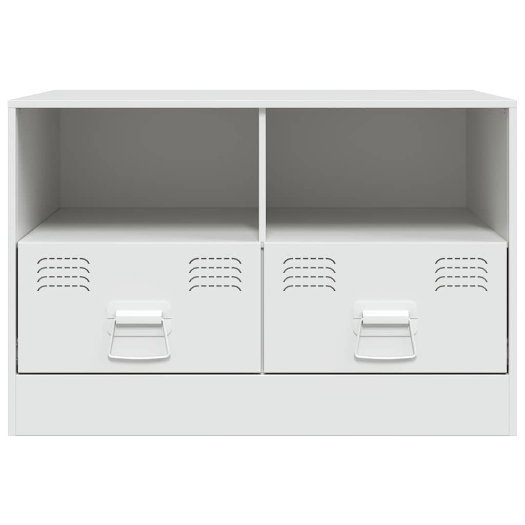 Lot de 2 armoires TV blanches en acier laminé à froid 67 x 39 x 44 cm avec 2 étagères et tiroirs, charge jusqu'à 90 kg, meuble bas moderne pour salon, convient pour téléviseurs de 51 à 76 cm