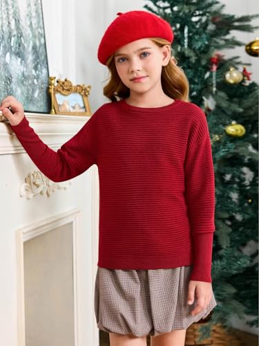 Image of Haloumoning Girls Fall Sweater Kids Ribbed Knit Split Pullover Tops 5-14Y