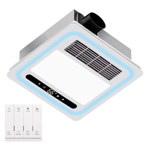 Oeukas 4-in-1 Bathroom Exhaust Fan with Light and Heater, 190 CFM Powerful Ventilation, 1800W Pro-Grade Fast Heating, 1.0 Sone Ultra-Quiet, Remote Control Ceiling Bath Fan with RGB Ambient Light