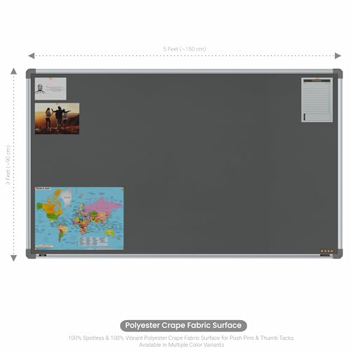Image of Scholar Art Metis 3x5 Feet Bulletin Notice Board for Home, Office & School | Vibrant & Versatile Crape Cloth + High Density Soft Board for Pinning Photos, Sticky Notes & Reminders (Grey)