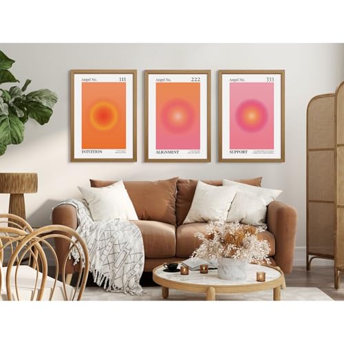 Colorful Angel Number Aura Poster Set of 3 Spiritual Posters Canvas Grainy Gradient Prints Trendy Preppy Wall Art Aesthetic Room Decor Affirmation Inspirational Quotes Wall Art 16x24 Inch Framed by Pennclys - Image 6