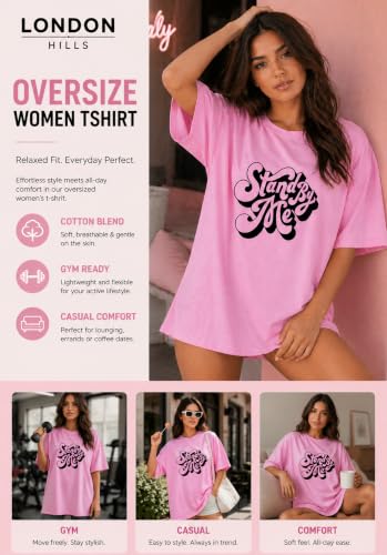 Image of London Hills Oversized Tshirt for Woman | t Shirt for Woman Oversized Fit Printed Round Neck | Tops for Woman's | Women t Shirt Loose Fit Drop Shoulder | t Shirts for Women | Western Tops