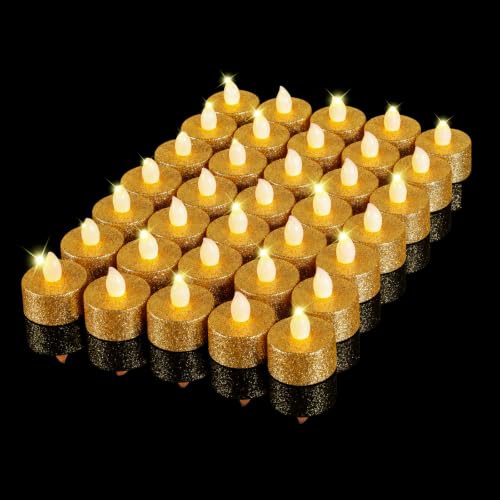 Image of Mudder 48 Pieces Gold Tea Lights LED Candles Tealights Battery Flameless
