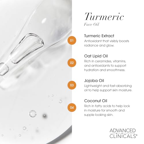 Advanced Clinicals Turmeric Oil Serum For Face | Facial Skin Care Serum With Jojoba + Coconut Oil To Improve Appearance Of Dark Spots & Uneven Skin Tone | Antioxidant Dry Skin Moisturizer, 1.8 Fl Oz - Image 5
