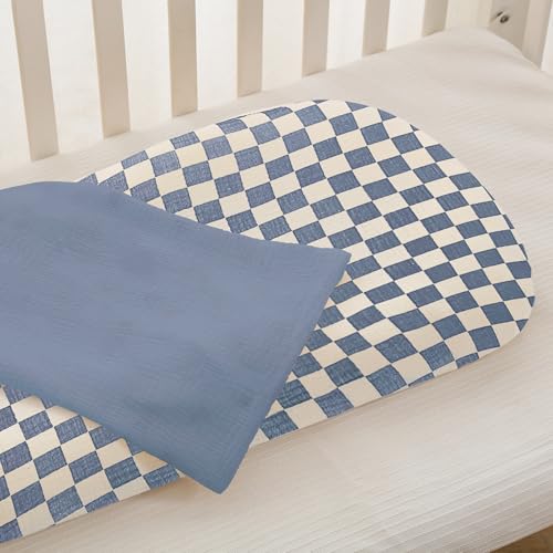 Image of guruixu Muslin Baby Lounger Cover 2 Pack, 100% Cotton Infant Lounger Cover, Soft & Breathable Replacement Slipcover, Compatible with Snuggle Me Newborn Lounger (Tradewinds,Tradewinds Check)