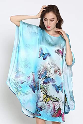 Ledamon Women's 100% Silk Short Robe Bathrobe Nightgown Pajama Sleepwear -Classic Batwing Sleeved2