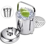 [page_title]-wolketon 1,3L Eiskübel, Edelstahl Eiseimer Eisbehälter Eiswürfelbehälter enthalten Kalte Getränketasse,Zangen, Deckel, Sieb, Edelstahlbecher und Tragegriff
