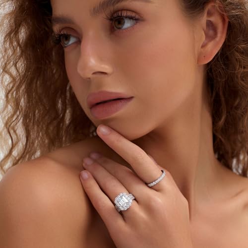 SHELOVES Emerald Cut Wedding Ring Sets For Women 5A Cubic Zirconia Bridal Sets 925 Sterling Silver Sz 5-103