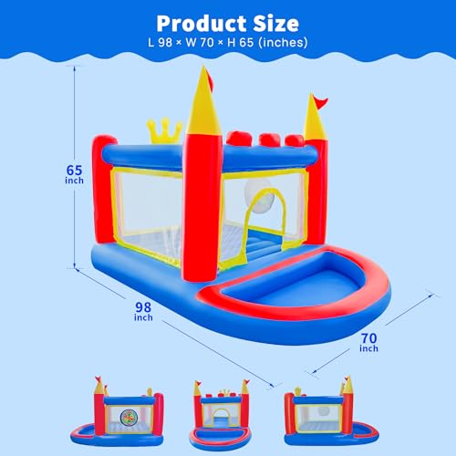 Inflatable Bounce House with Blower, PVC Bouncer for Kids Ages 3-8, Indoor and Outdoor Bouncy Playhouse, Jumping Castle with Pump, Ball Pit, Ringtoss and Target Game, Bouncer for 3 Kids - Image 4
