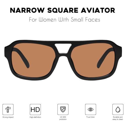 Image of mosanana Small Square Aviator Sunglasses for Women MS52362 | Retro Narrow Frame, UV400 Protection, Designed for Daily Outfits, Travel and Fashion Looks
