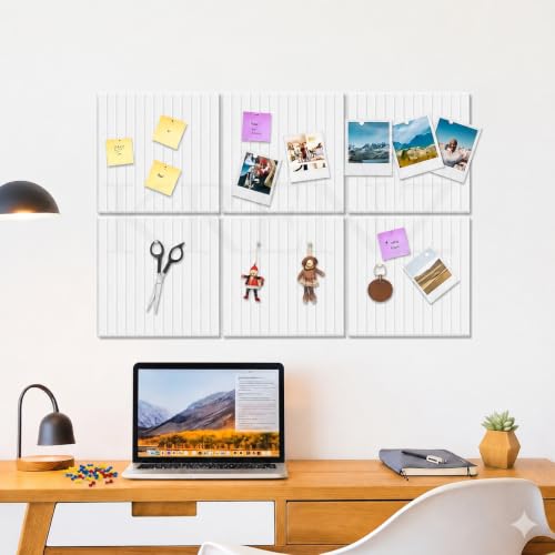 Image of KRENZ Self Adhesive Bulletin Notice Board (30 X 30 Cm) with Drawing Pins List Board for Wall Vision Board for Manifestation Wall Boards Message Board for Office School Collage (6, White Line)