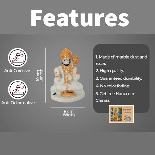 Image of UNOVATE Lord Hanuman Idol for Car Dashboard, Home, Office Desk - Hanuman Murti for for Pooja, Temple Showpiece, Decoration, Festivals and Gifting. (10cm, White Color)
