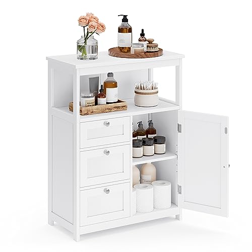 VASAGLE Bathroom Floor Storage Cabinet, Bathroom Storage Unit with 3 Drawers, Bathroom Cabinet Freestanding, White UBBC542P31V1 by VASAGLE - Used condition - CA$99.59
