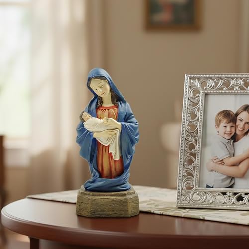 Estatua Virgen María con Niño Jesús, Resina 5.91 pulg miniatura 4