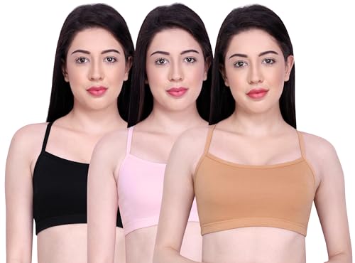 Image of INKURV Slip on Beginner's Bra for Girls, Non Padded, Non Wired, No Hooks with Double Layered Fabric, Adjustable Straps, Wirefree Sports Bra- Lisa Combo of 3