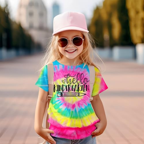 MODNTOGA Kid Girl Boy First Day of School Shirt Back to School T-Shirt Hello Kindergarten 1st 2nd 3rd Grade Graphic Tee Tops (Kindergarten Yellow Pink, 4-5 Years)2