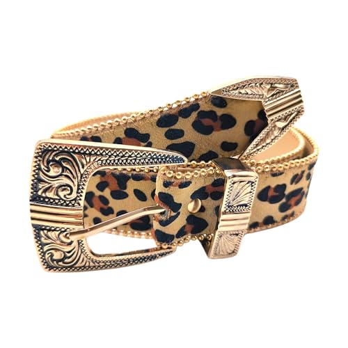 Carved Buckle Leopards Pattern Belt for Jeans Skirt Bead Trim Belt Pants Belt Men Women Unisex Belt Waist Decoration Leopard Print Belt Leopard Print Belt